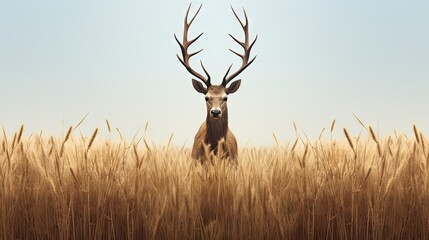  a deer standing in the middle of a field of tall grass with it's head turned to the side.  generative ai
