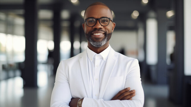 Afro-American Businessman, Entrepreneur business man standing, confident professional executive manager. Generative AI	
