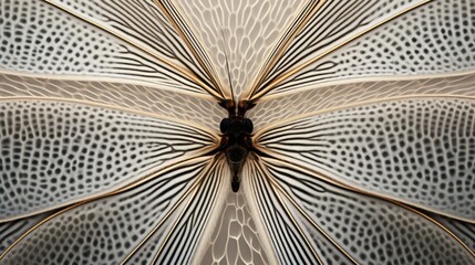  a close up view of an umbrella with a black and white design on the inside of the umbrella and the inside of the umbrella.  generative ai