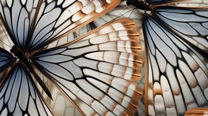  a close up of a butterfly's wings with white and brown wings and a black and white stripe on the back of the wings.  generative ai
