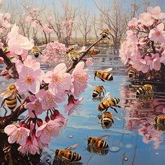 bee garden , big bees, spring season sunny day