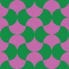 Mid century modern ogee scallop green and pink shapes seamless pattern. For retro backgrounds, home décor , textile and wallpaper