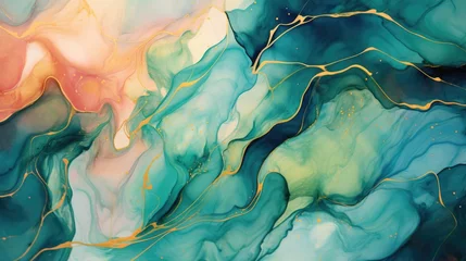 Foto op Canvas Currents of translucent hues snaking metallic swirls and foamy sprays of color shape the landscape of these freeflowing textures © Fred