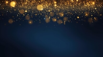 Dark blue and gold particle abstract background Christmas golden light shine particles bokeh navy...