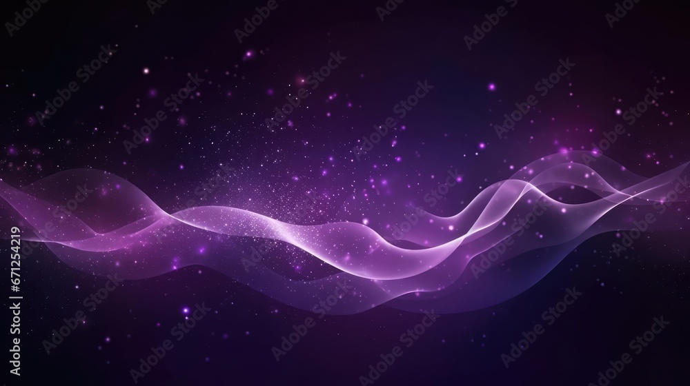 Poster digital purple particles wave and light abstract background with shining dots stars
