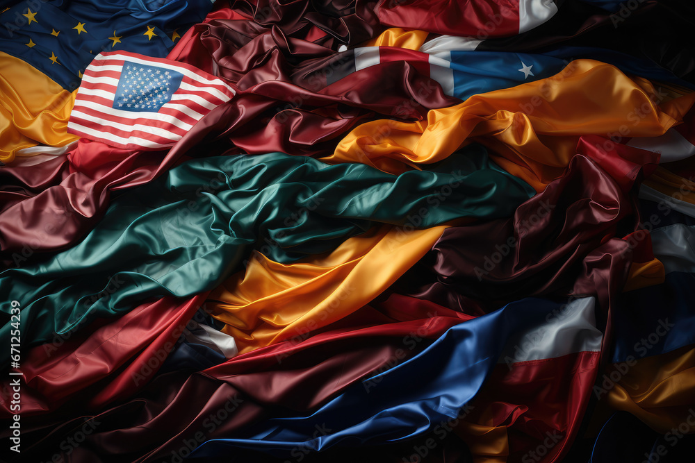 Poster a collage of flags from different countries, representing the diversity of nations working together.