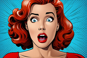 Shocked, scared woman in cartoon style