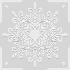 Embossed white background, cover design. Boho style, handmade. Geometric ethnic vintage 3D pattern, old mandala. Stylish ornaments of the East, Asia, India, Mexico, Aztec, Peru.