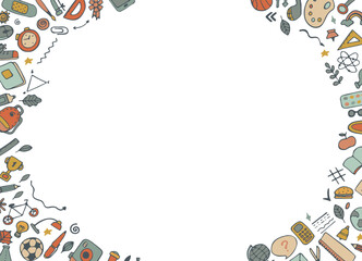 back to school frame. Frame of office items, stationery set. Vector illustration