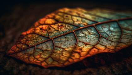 Obraz na płótnie Canvas Vibrant leaf vein pattern on plant cell, a natural phenomenon generated by AI