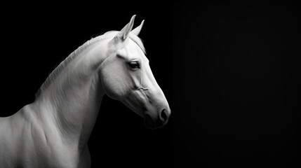 Fototapeta premium a white horse standing in the dark with its head turned to the side and it's head turned to the side. generative ai