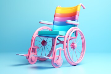 Fototapeta na wymiar a rainbow colored wheelchair on a blue background