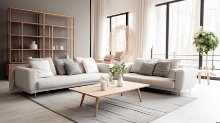 Interior of modern living room with sofas and coffee table 