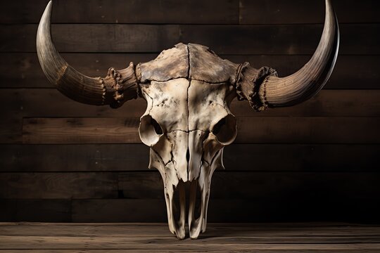 a skull of a bull with horns