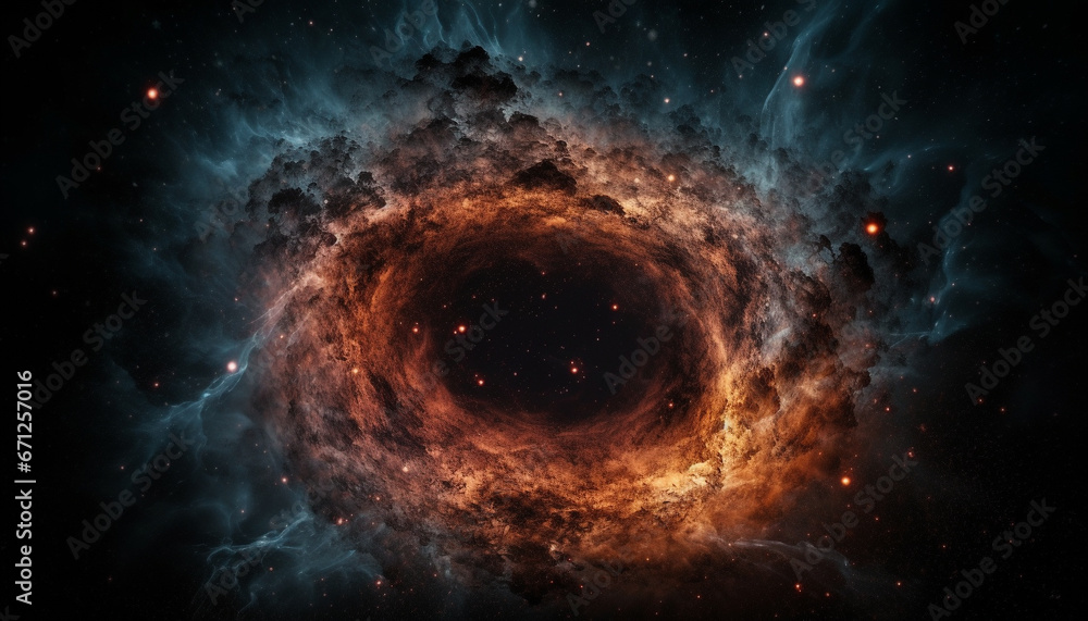 Poster exploding supernova illuminates dark nebula in futuristic star field backdrop generated by ai