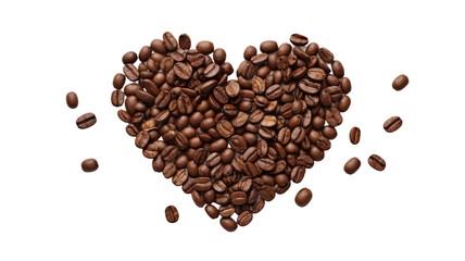 Heart shape coffee beans isolated on transparent background