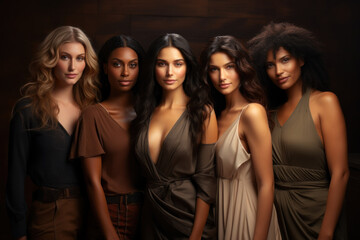 Obraz premium A diverse group of beautiful women of different races and styles are featured, highlighting their natural beauty and smooth, glowing skin. Generative Ai.