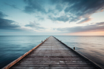Fototapeta na wymiar Wooden pier with blue sea and sky background