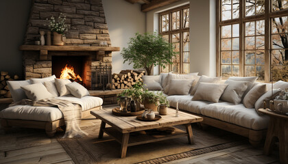 Cozy modern living room with comfortable sofa and elegant decor generated by AI