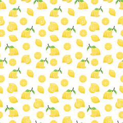 Seamless pattern with lemons and leaves. Can use for banners, cards,wallpapers, . Summer colorful background.Vector illustration