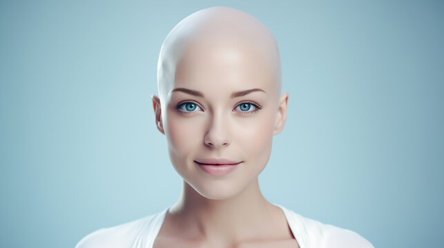 bald Caucasian woman cancer illness 