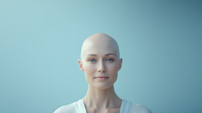 bald Caucasian woman cancer illness 