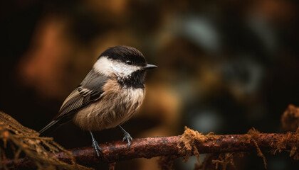 Naklejka premium Great tit perching on twig, looking away in tranquil forest generated by AI