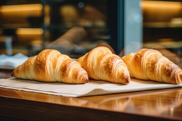 Luminous Croissants in Pastry Shop with Realistic Detail and Luxurious Shading