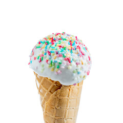 White vanilla ice cream with colored icing close-up