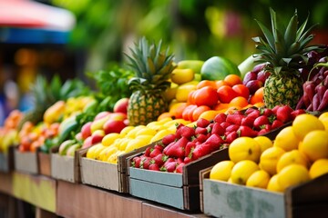 Vibrant Display of Fresh Fruits and Vegetables at the Market