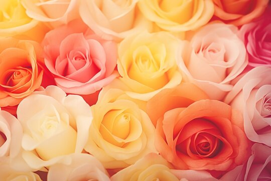 Close Up Images of Multicolored Roses with Soft Gradients and Feminine Themes