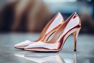Elegant Pair of Metallic High Heels in Light Pink and Bronze
