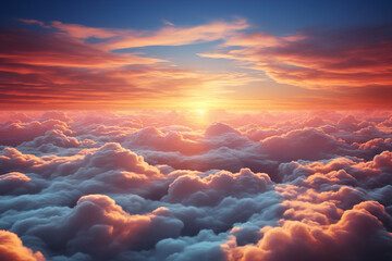 The sun is shining above the clouds in the sky.