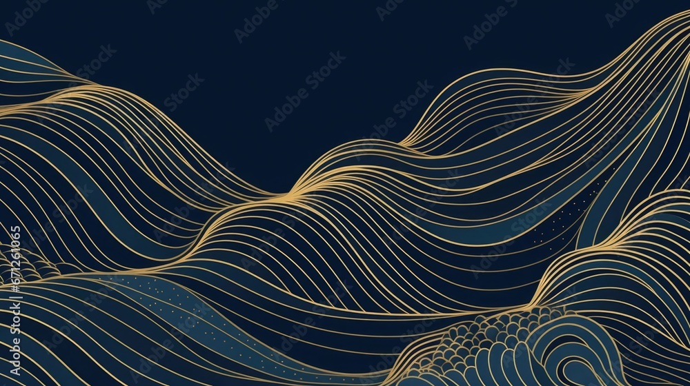 Poster vector art deco wavy luxury pattern wave line japanese style background organic dynamic pattern text
