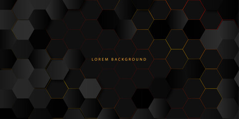 Hexagonal abstract metal background with light ,luxury background on dark elegant background with lighting effect and sparkle with copy space for text. Luxury design style. Vector illustration - obrazy, fototapety, plakaty