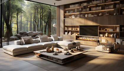 Fototapeta na wymiar Modern indoors, domestic room, sofa, home interior, living room, luxury generated by AI