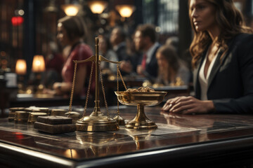 A scene from a fair trial, emphasizing the right to a just and impartial legal process. Concept of legal fairness. Generative Ai. - obrazy, fototapety, plakaty