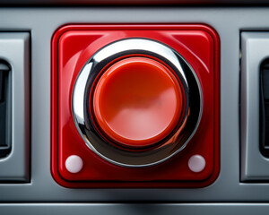 Emergency Red stop button, industrial machinery aesthetics.