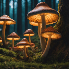 Magical mashroom, close up of wild mushrooms