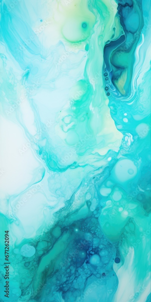 Poster a close-up view of a vibrant blue and green painting. this artwork can add a pop of color and modern