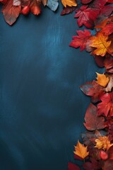 A vibrant blue background adorned with colorful autumn leaves. Perfect for adding a touch of seasonal charm to any design project.
