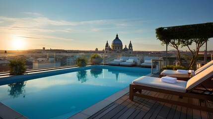 Stunning rooftop pool overlooking Rome. generative AI