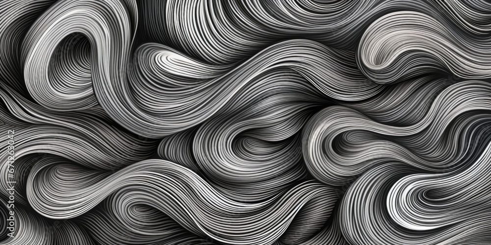 Poster A black and white photo featuring wavy lines. This abstract image can be used for various design projects