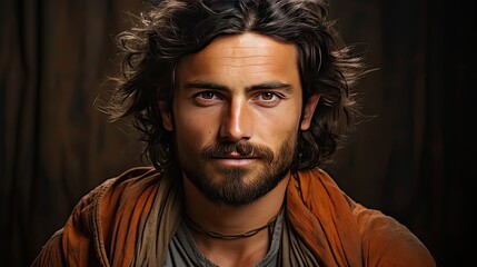 Fototapeta premium Arabic handsome man studio portraits. Man face portrait illustration. Generative AI