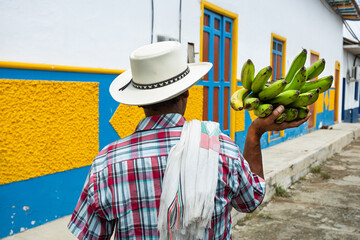 Peasant with banana bunch - Colombian farmer from the department of Antioquia © Luis Echeverri Urrea