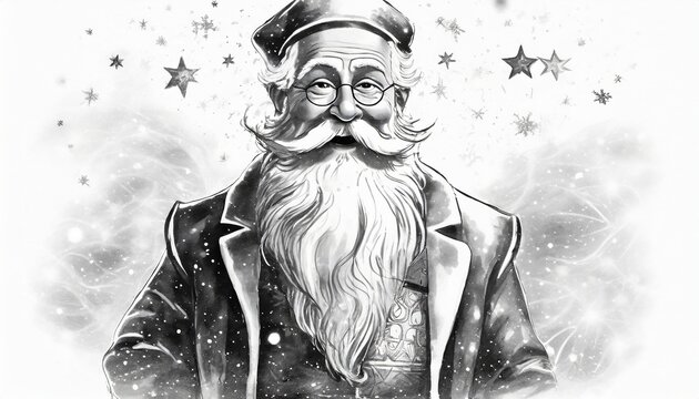 Black and white image of Santa Claus