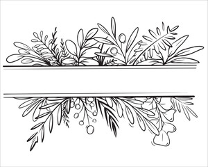 Floral Frame set . Hand drawn Botanical leaf vector illustration. Flower wreath Black and white.