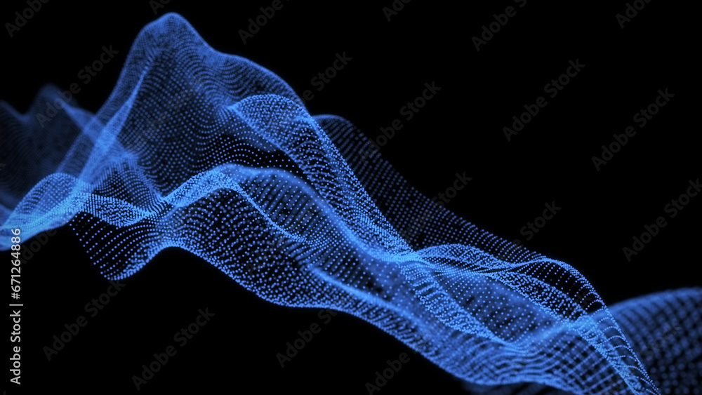 Aufkleber blue digital halftone wave background. the futuristic abstract structure or network connection. big 