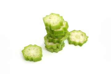 fresh okra slices isolated on a white background