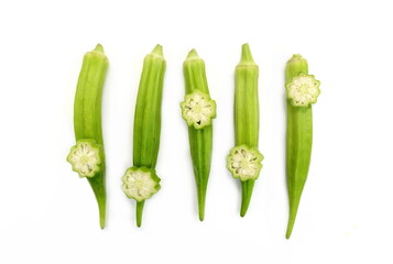 fresh okra slices isolated on a white background